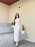 Two Piece Lace Padded Cropped Top With Slit Skirt